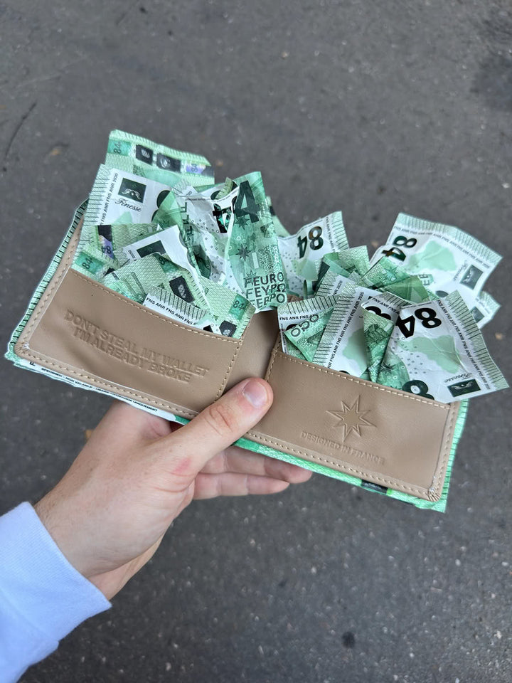 84 Euros Leather Wallet - flat lay detail - Finesse