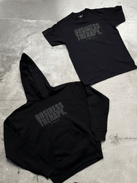 “BUSINESS THERAPY” TEE BLACK ON BLACK PUFF