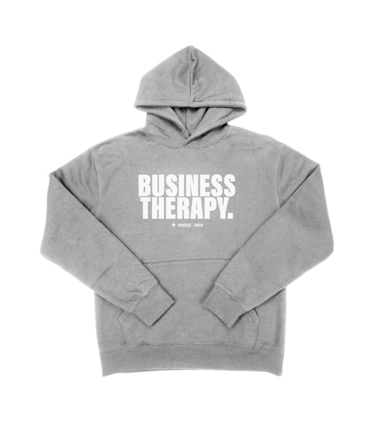 Hoodie gris Business Therapy présenté sur fond blanc