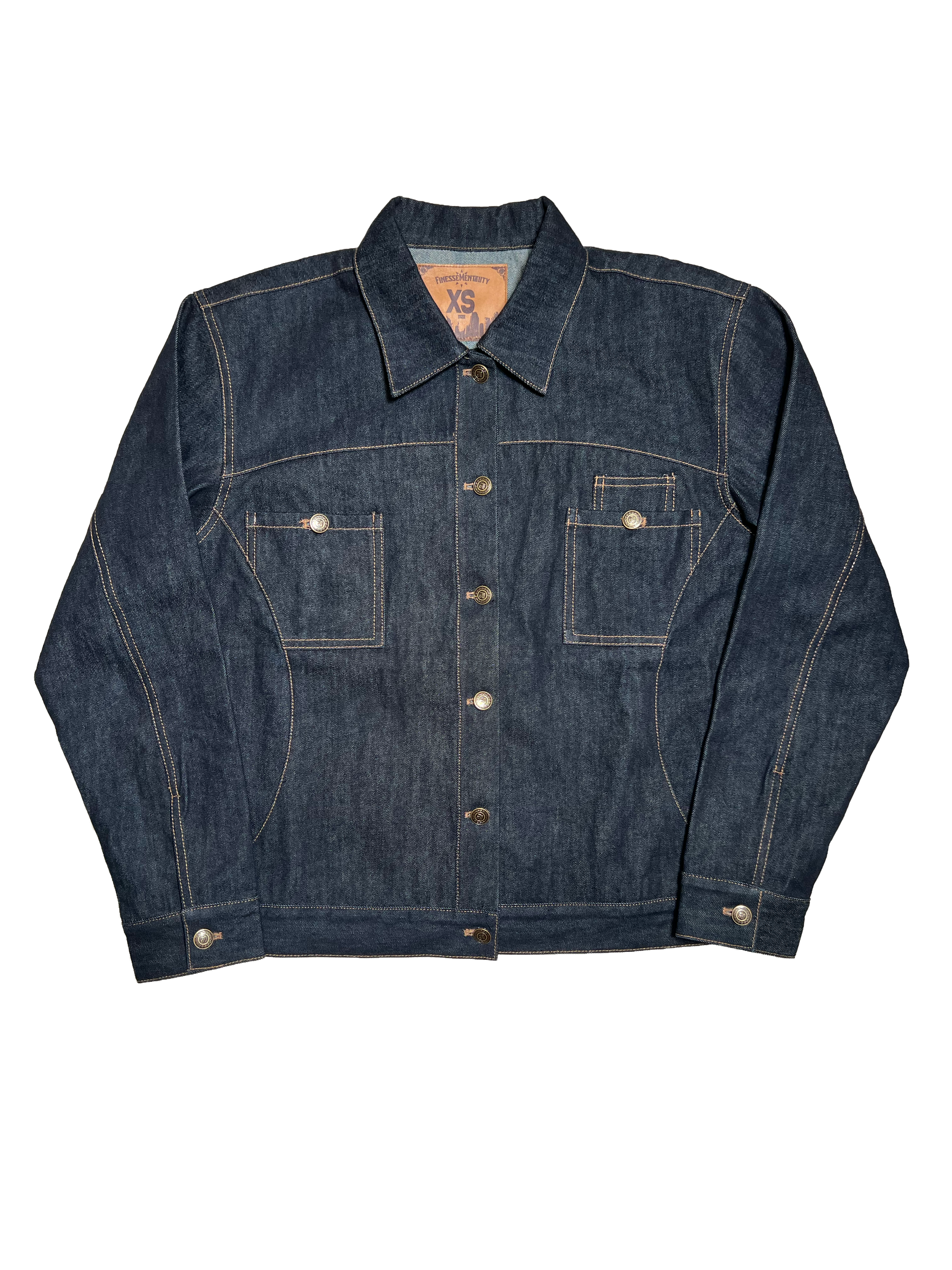 Finesse Denim Vest en backshot présentée à plat sur fond blanc.