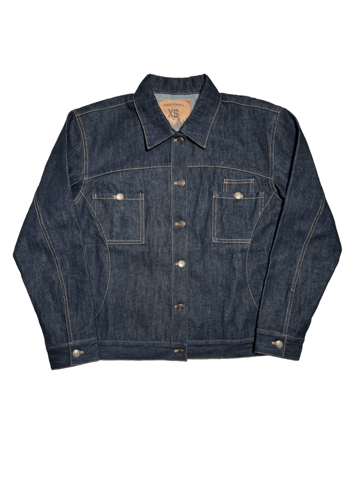 Finesse Denim Vest en backshot présentée à plat sur fond blanc.