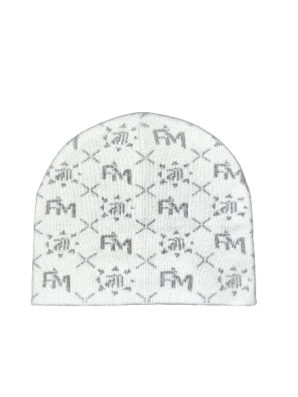 Bonnet Finesse Snow avec monogramme jacquard sur fond blanc 2.