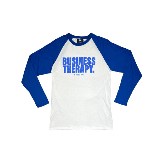 BASEBALL TEE "BUSINESS THERAPY" blue/white