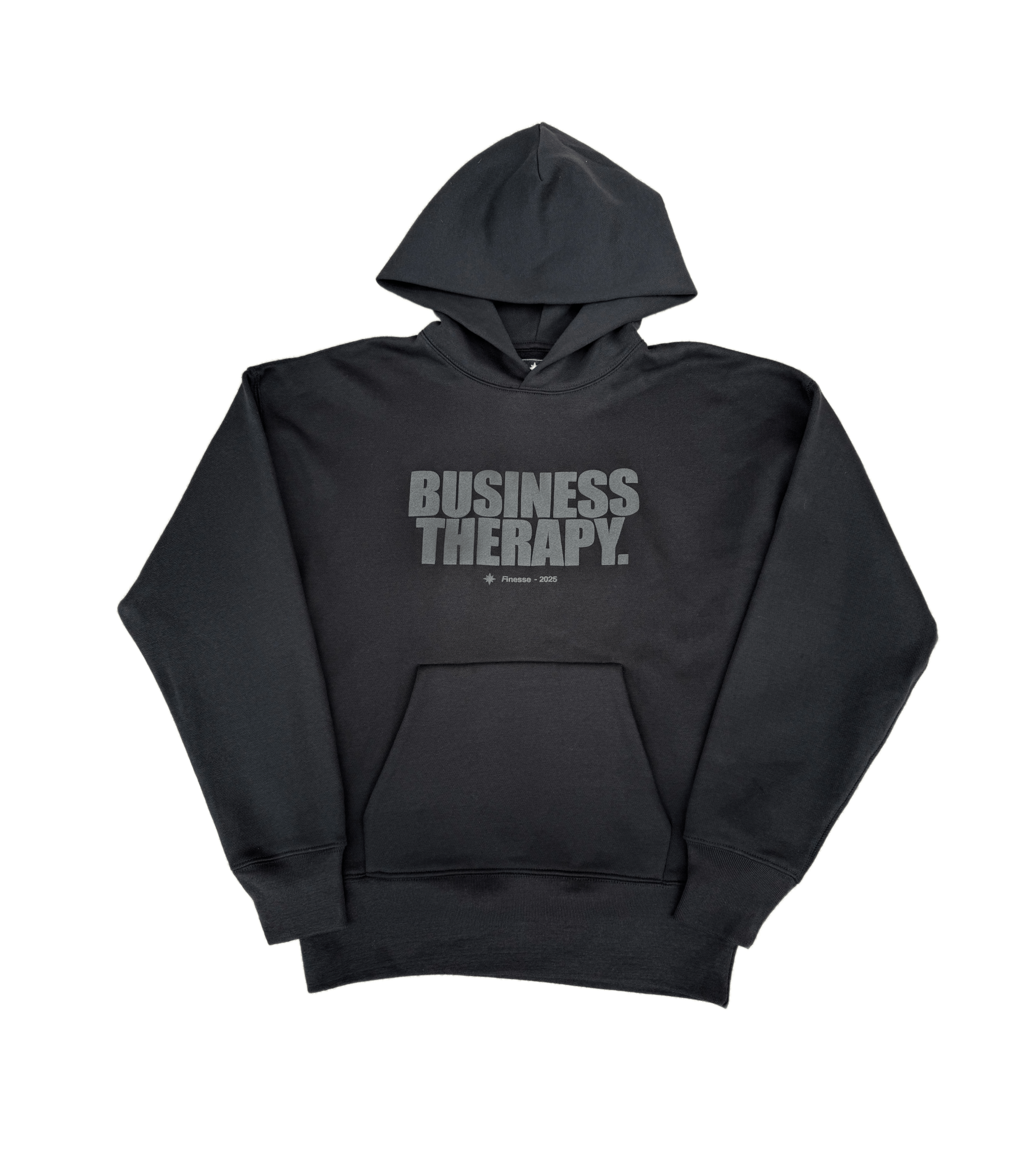 Hoodie Finesse* Business Therapy Black Puff vu de face, packshot sur fond blanc.